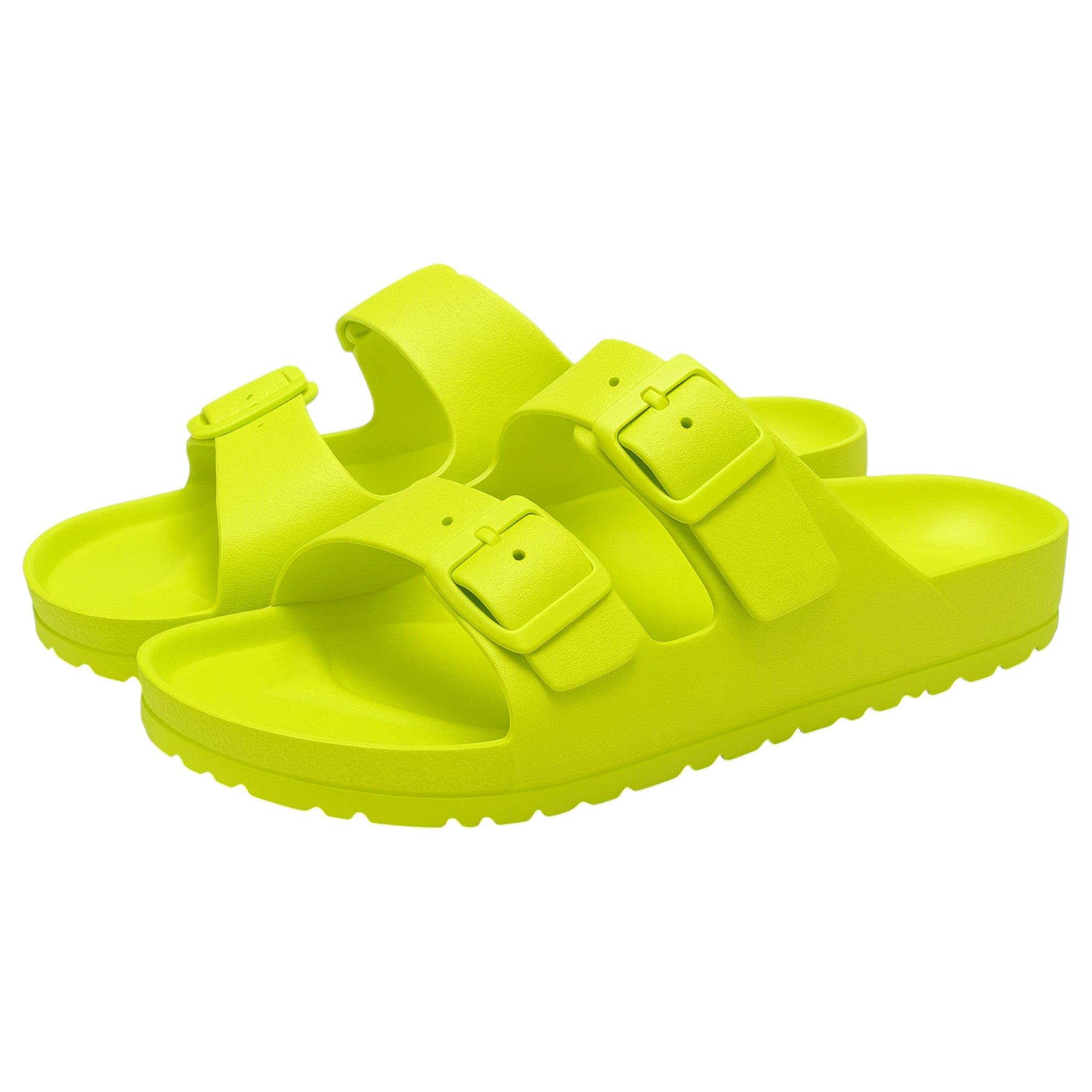 Light green Lightweight slip-on sandals with adjustable double buckle straps perfect for holiday's, beach and swimming pools